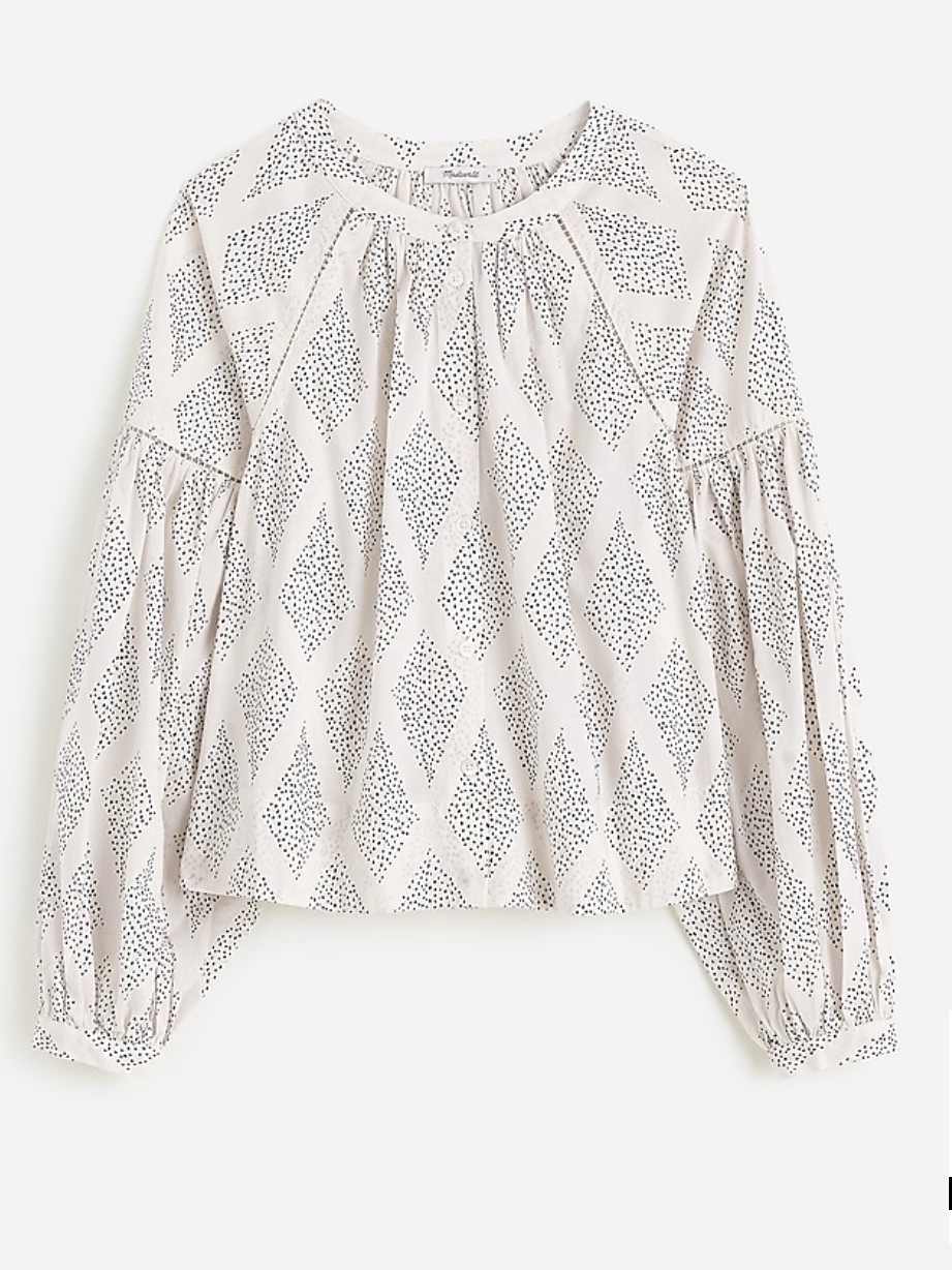 Madewell Shirred Balloon-Sleeve Top In Cream Geometric Print